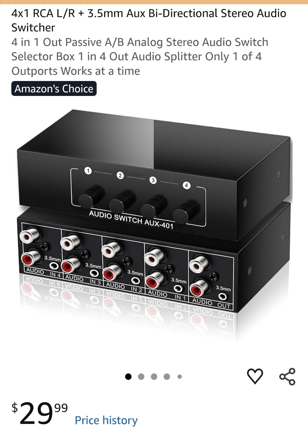 4x1 RCA and 3.5mm Stereo Audio Switcher - photo 3
