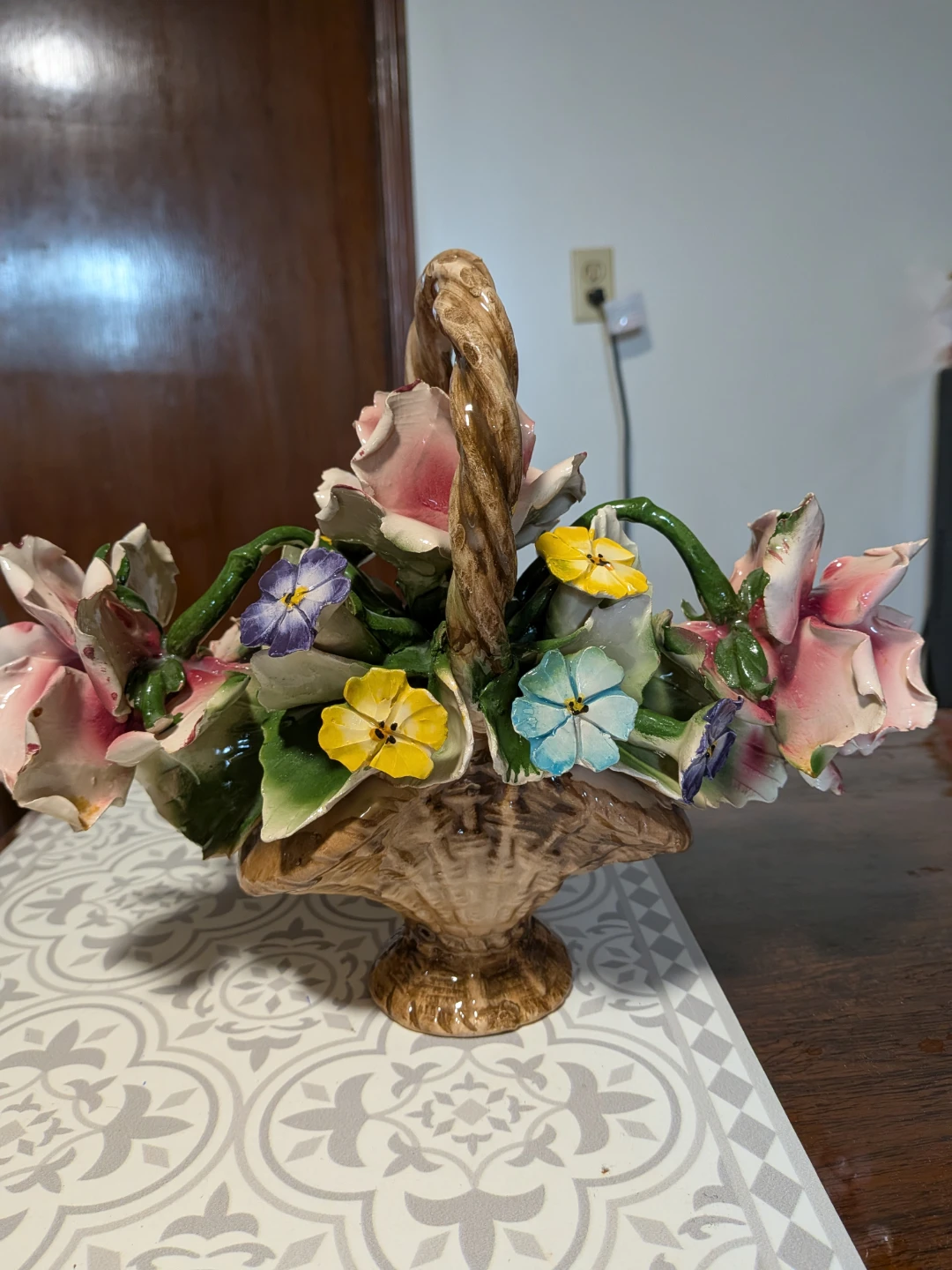 Vintage Ceramic Flower Basket Arrangement - photo 2