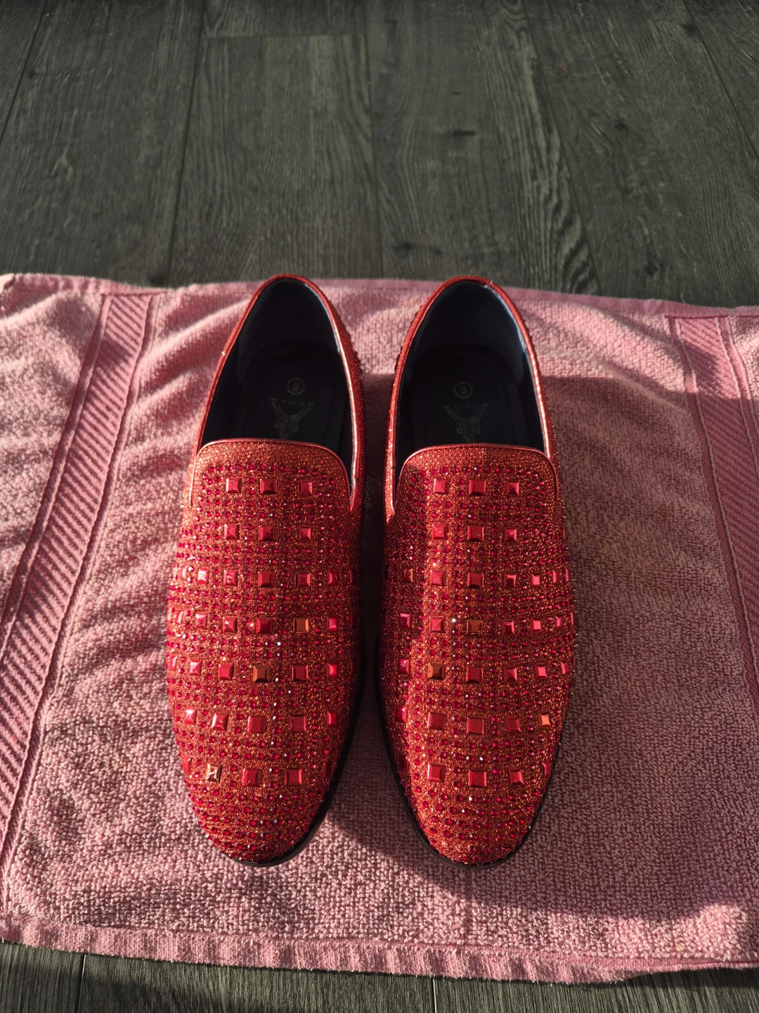 Red Crystal Rhinestones Loafers Size 8