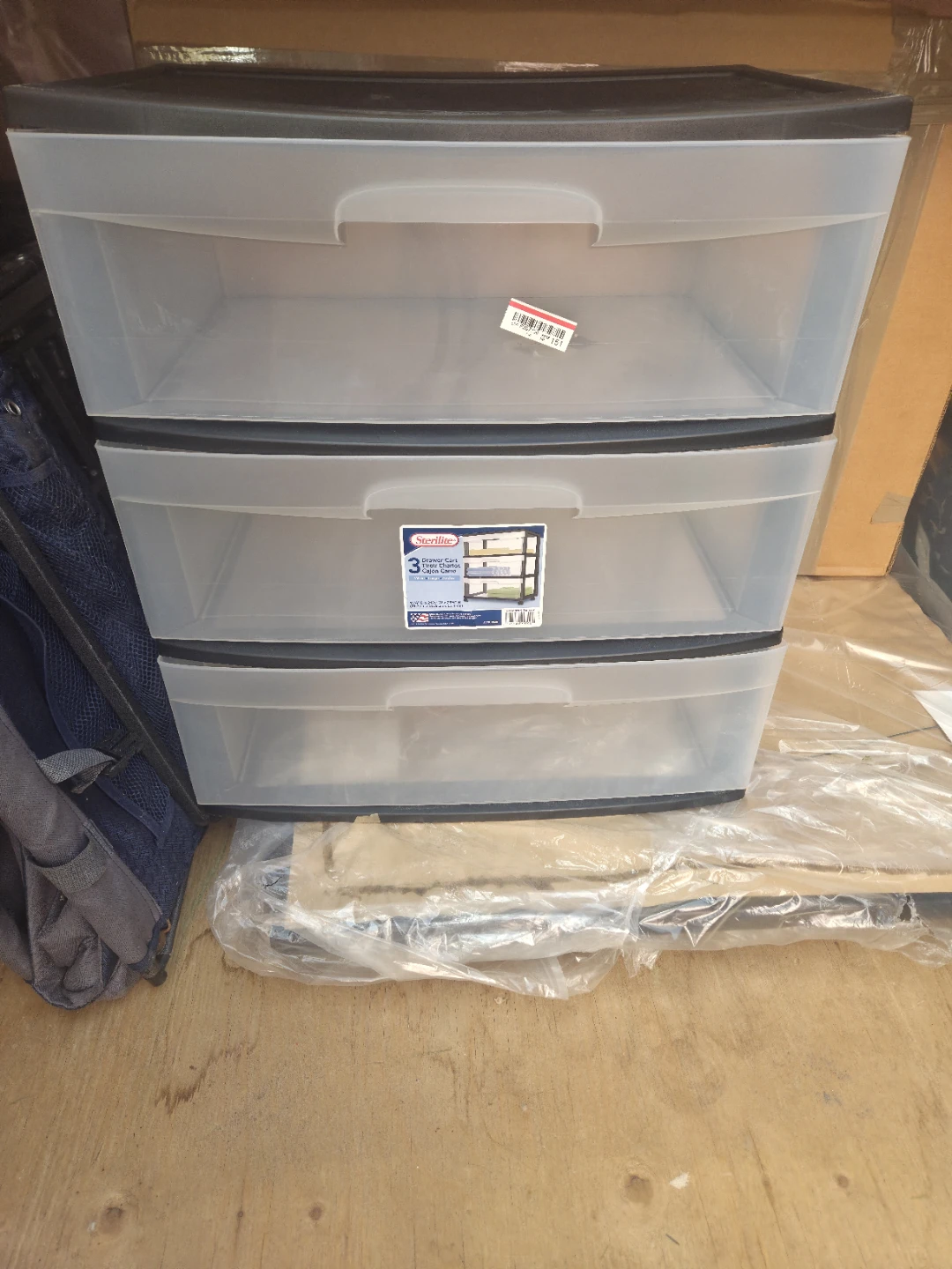 Set of 3 Plastic & Fabric Storage Drawer Carts