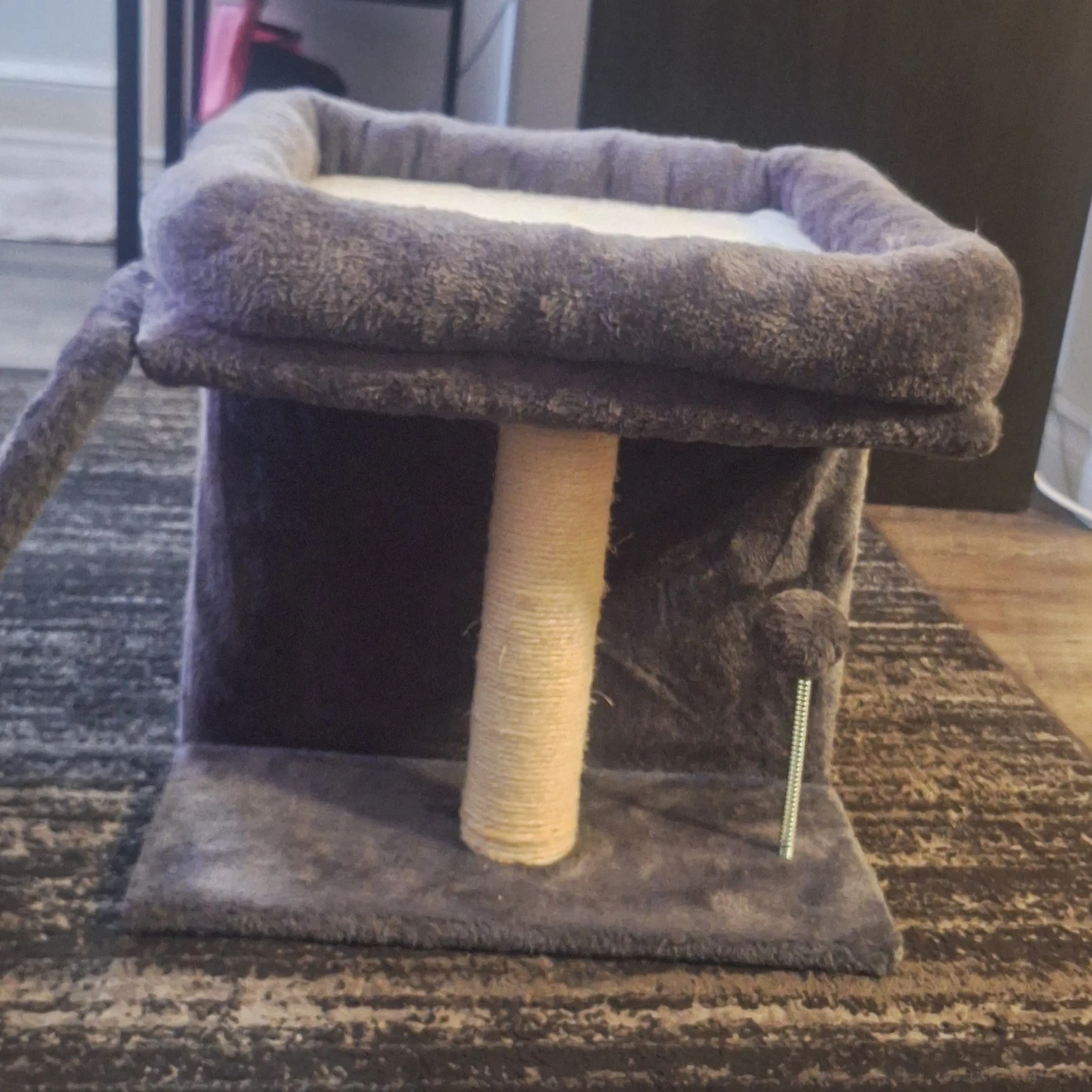 Dark Grey Plush Cat Condo with Scratching Post - photo 4