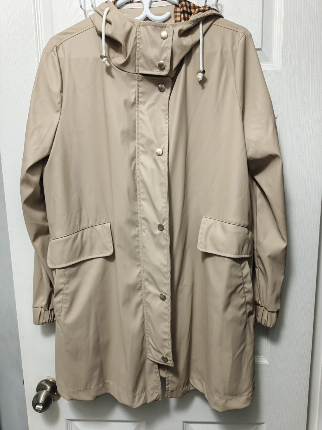 Zara Woman Hooded Rain Jacket - Beige - Large