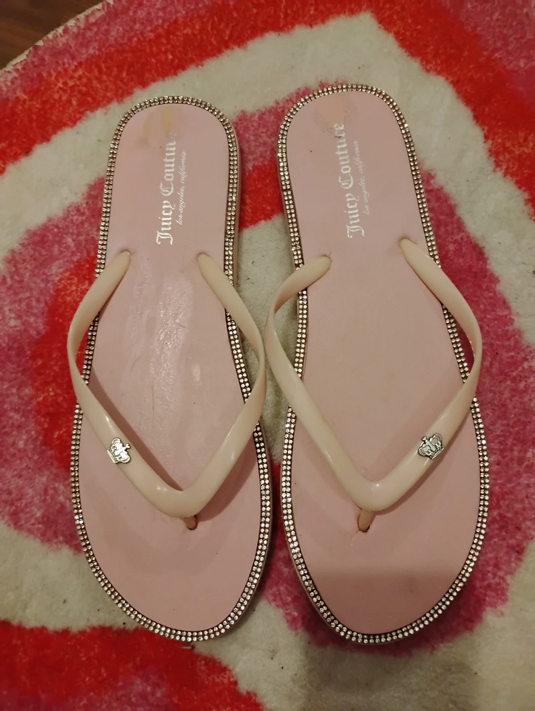 Juicy Couture Pink Flip Flops with Rhinestone Trim
