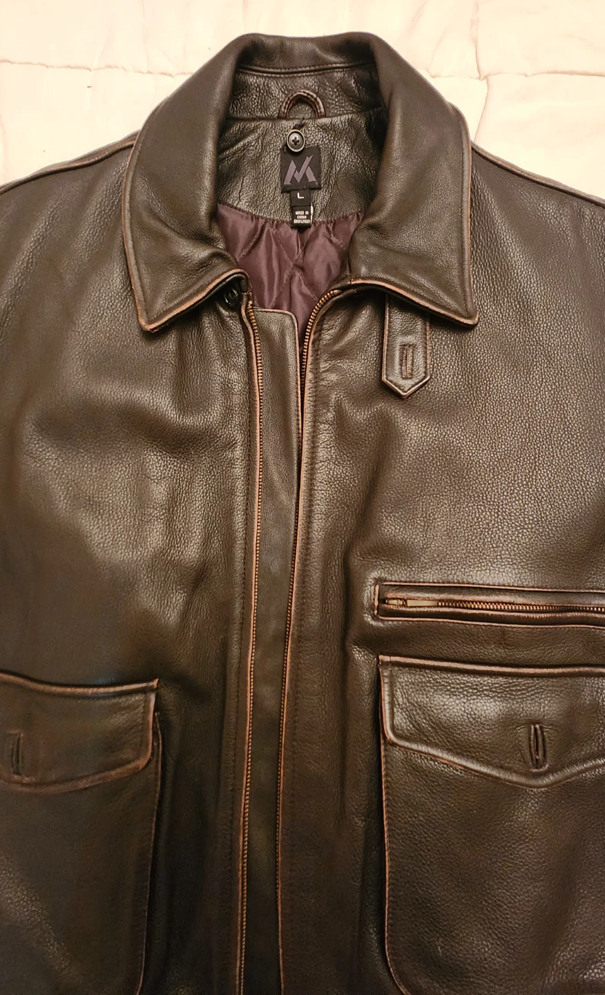 Mens Leather Bomber Jacket Brown Size Large - photo 4