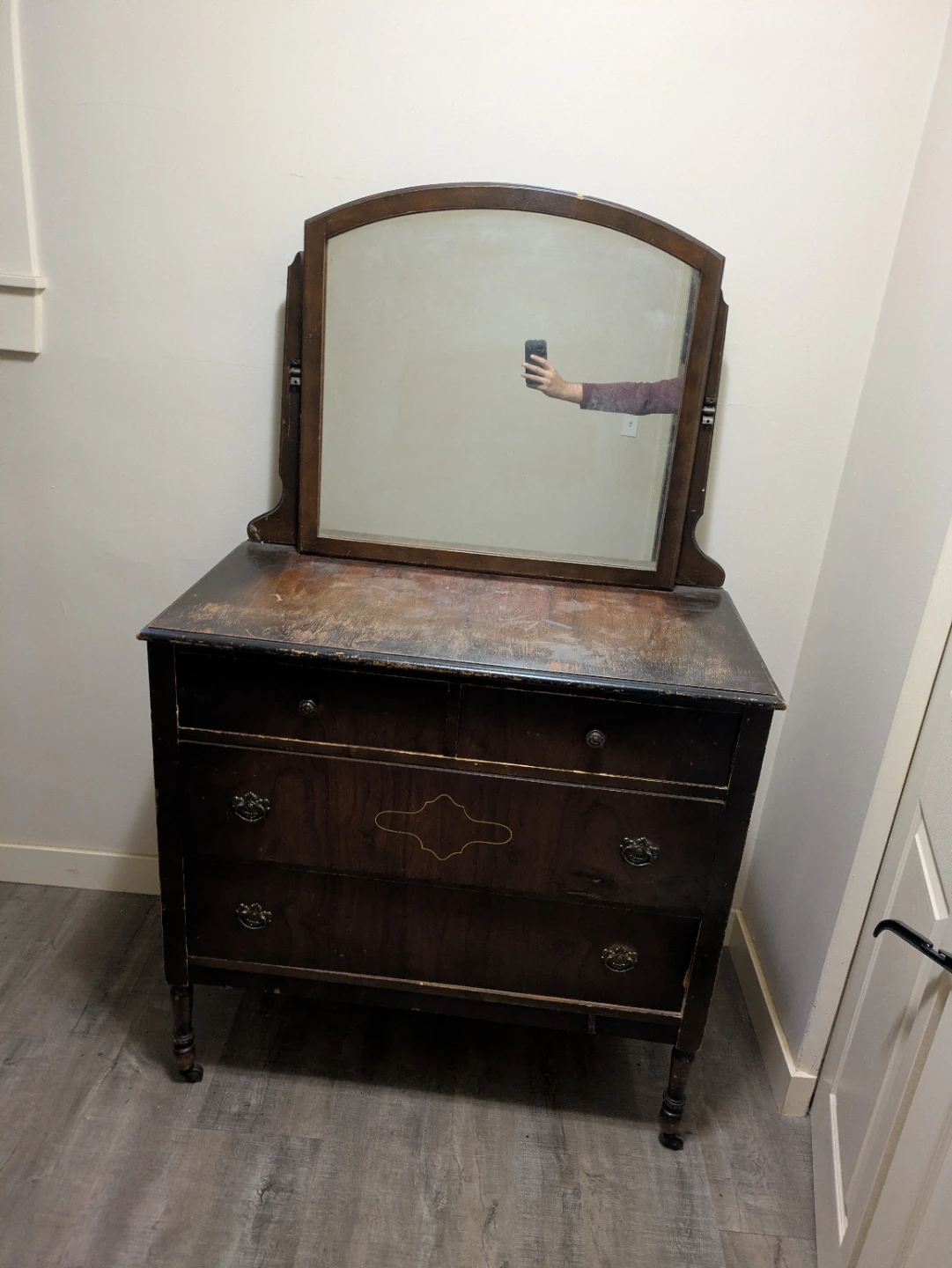 Vintage Wooden Dresser with Mirror