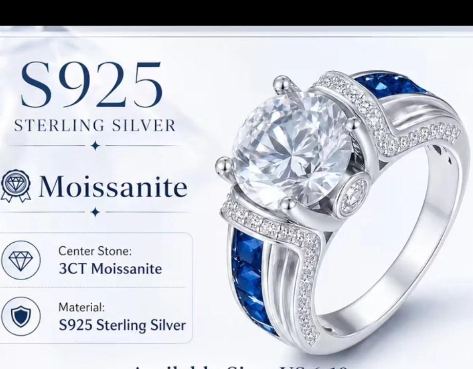 S925 Sterling Silver Moissanite Ring