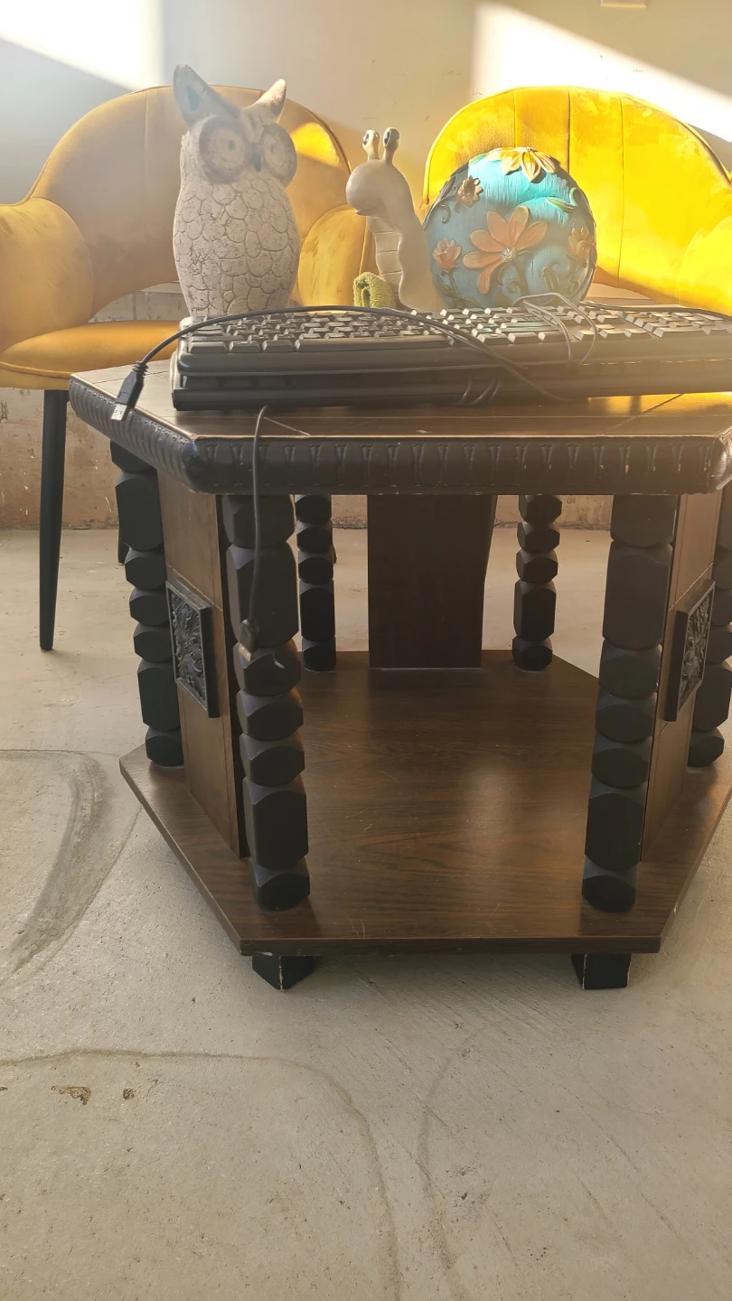 Vintage Hexagonal Wood Side Table