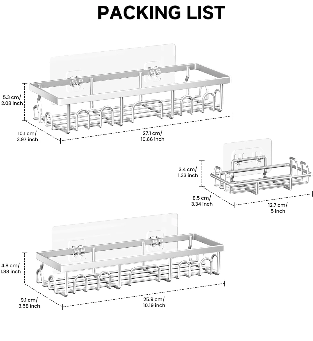 3-Pack Adhesive Shower Caddy Set - photo 2
