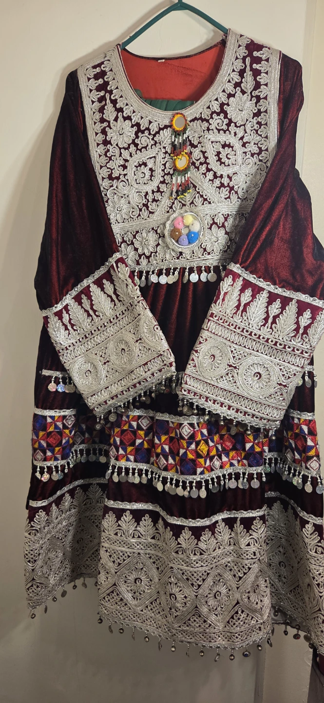 Traditional Embroidered Maroon Velvet Dress - photo 2