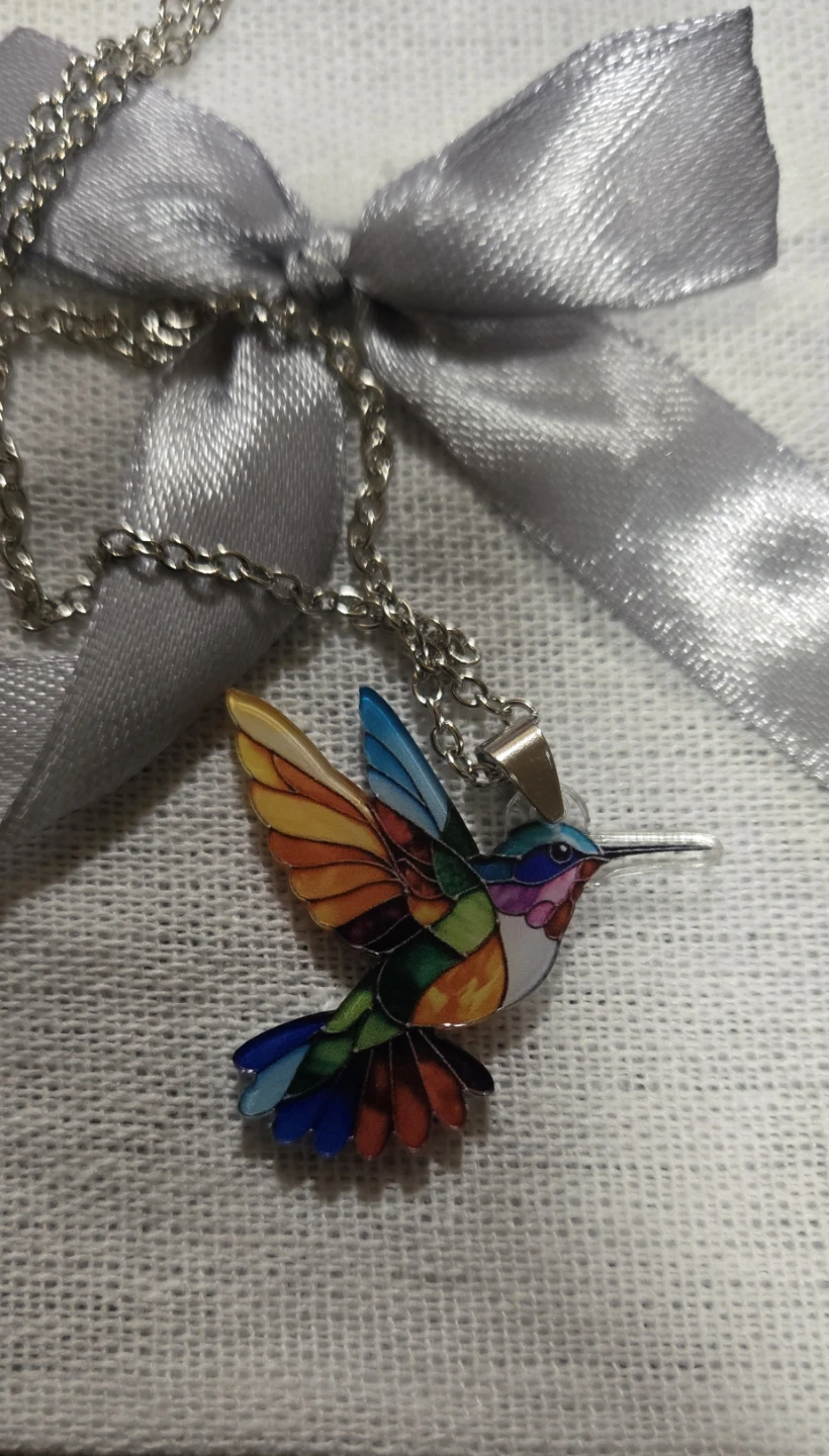 Stained Glass Style Hummingbird Necklace (New with Gift Pouch) - photo 2
