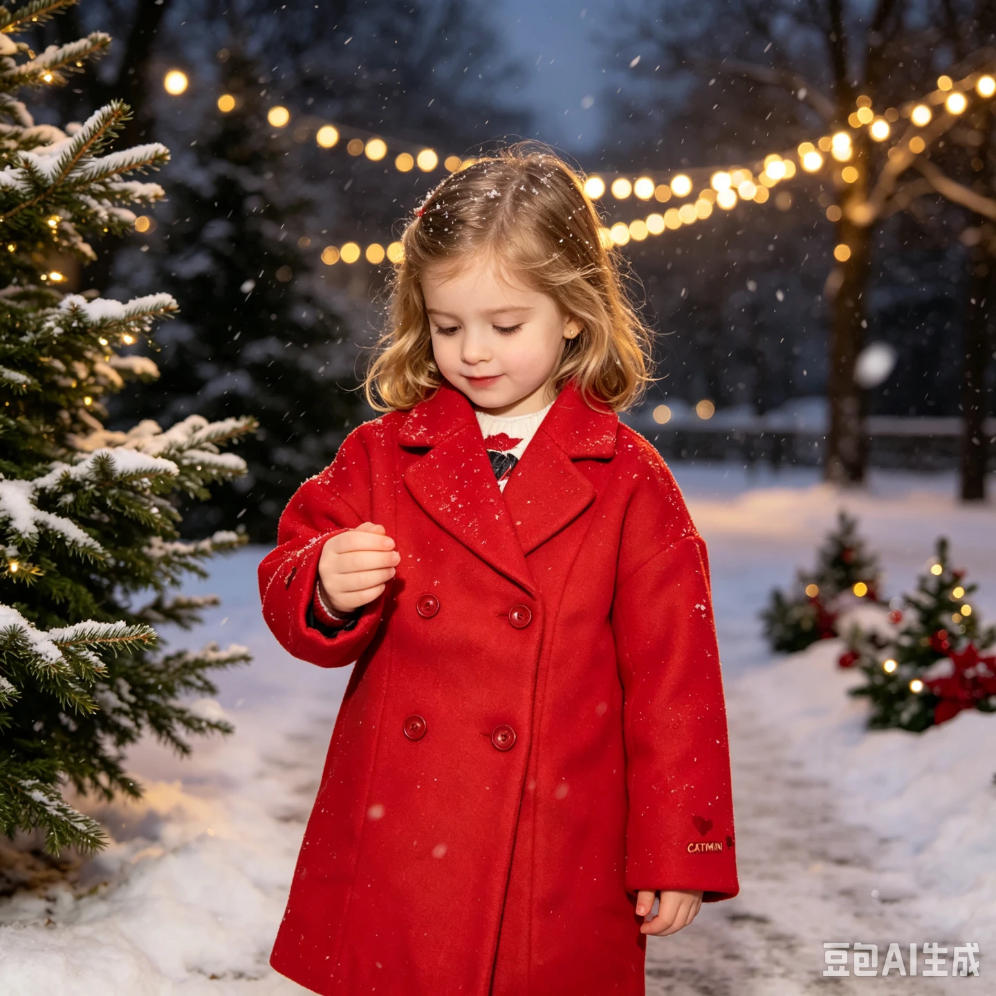 Catimini Red Double-Breasted Wool Coat