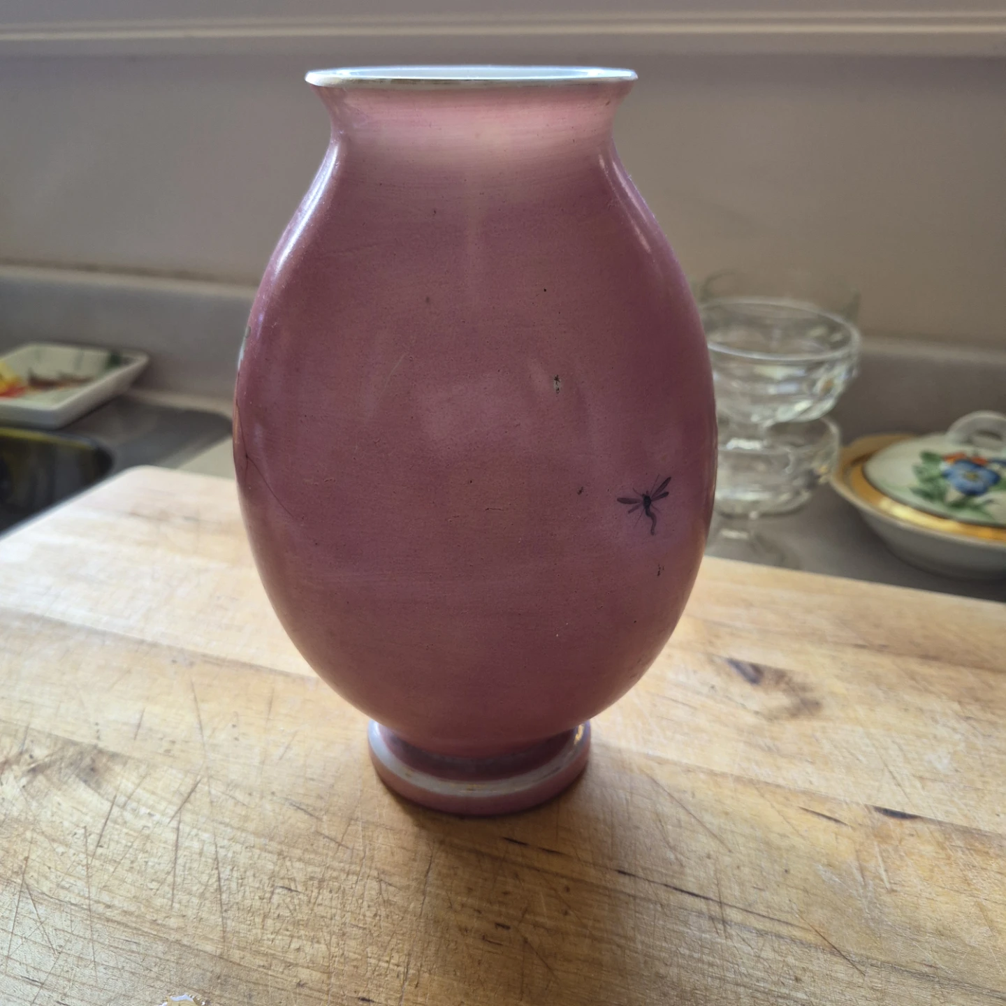 Vintage Hand-Painted Pink Floral Hummingbird Vase - photo 2