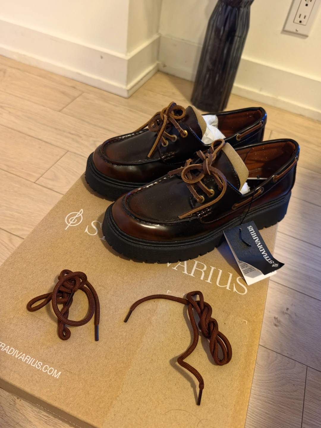 Stradivarius Dark Brown Platform Loafers Size 36