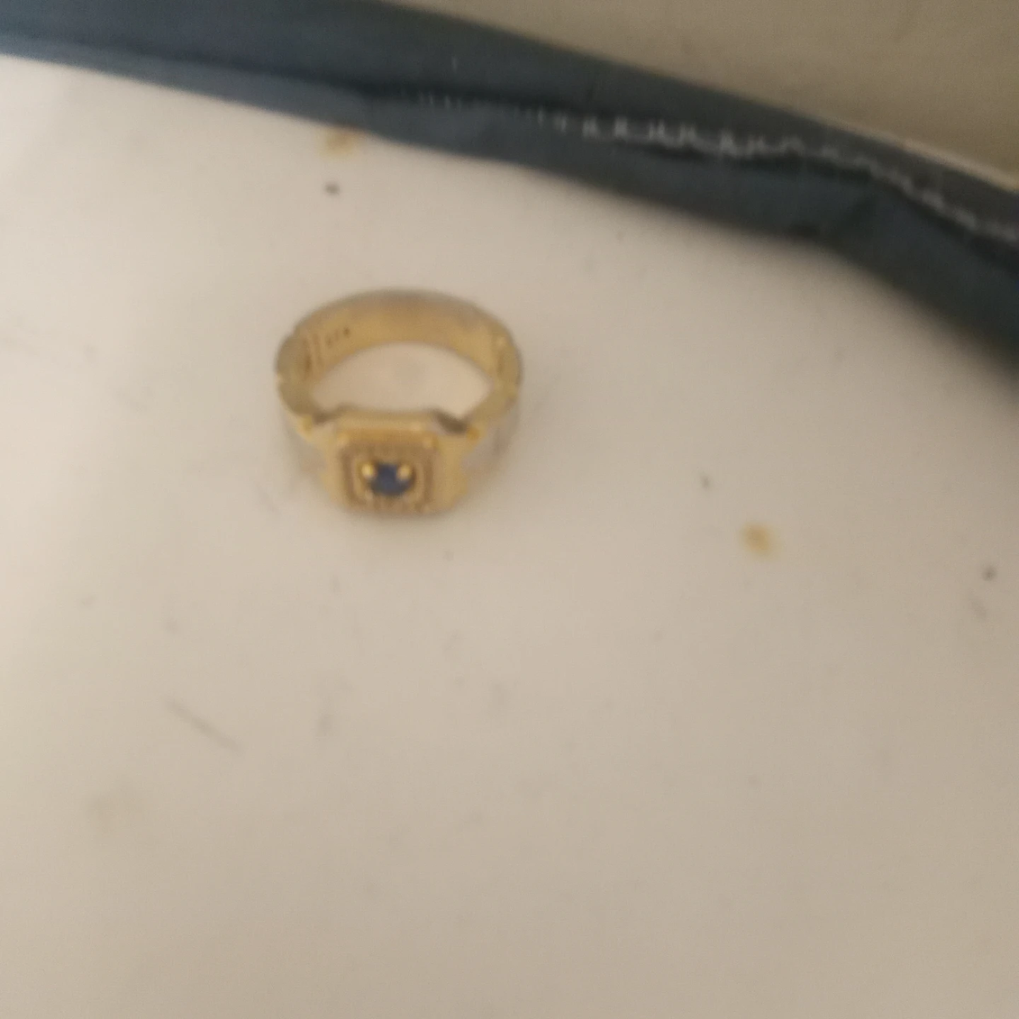Two-Tone Gold Ring with Blue Gemstone