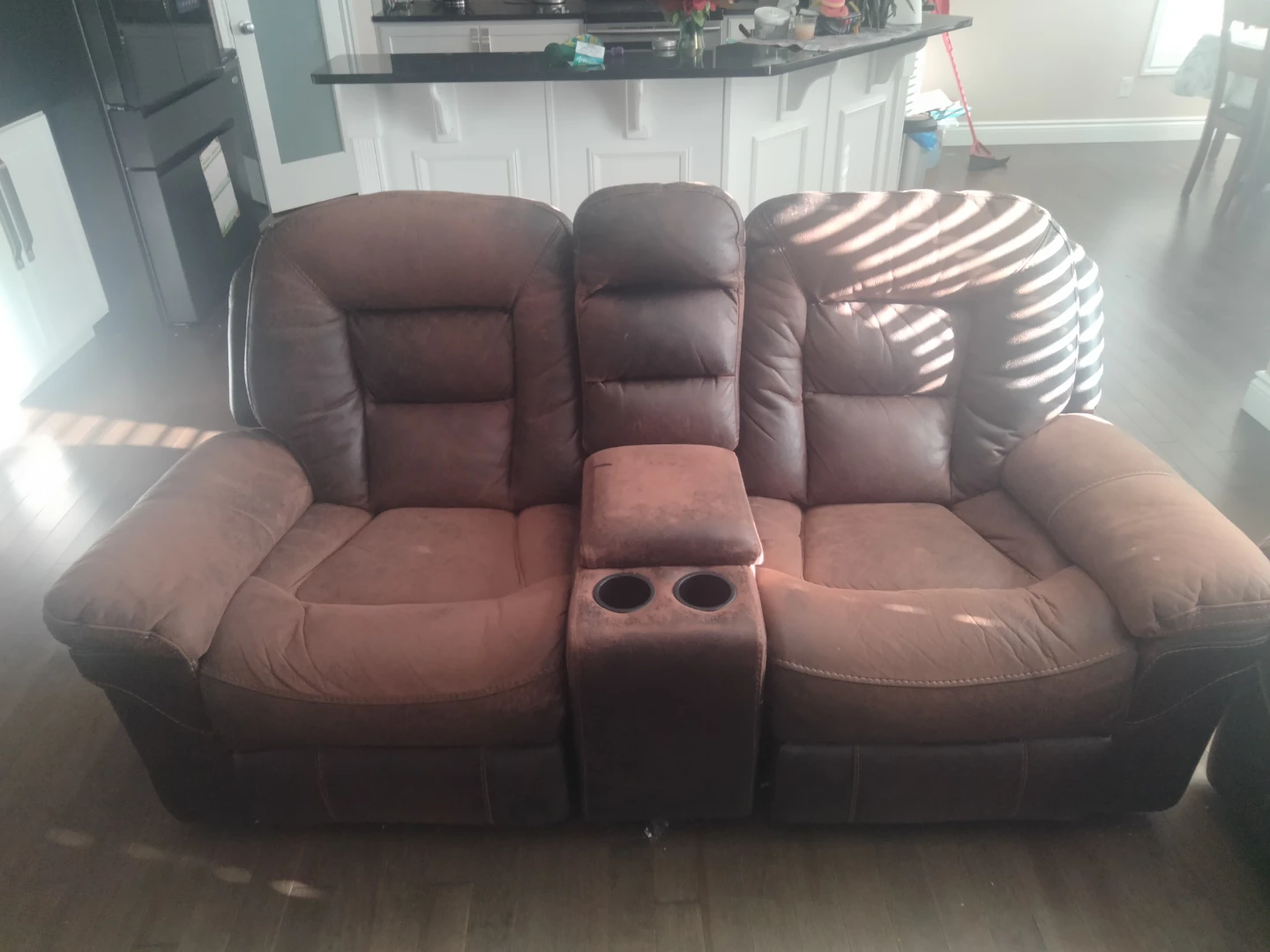 Brown Leather Reclining Sofa and Loveseat Set