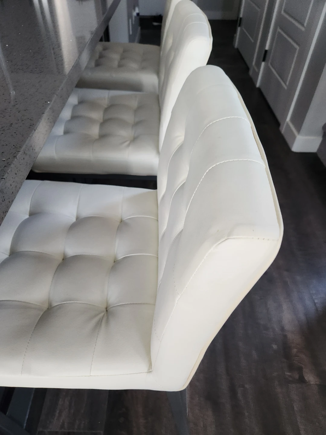 Set of 3 White Tufted Bar Stools