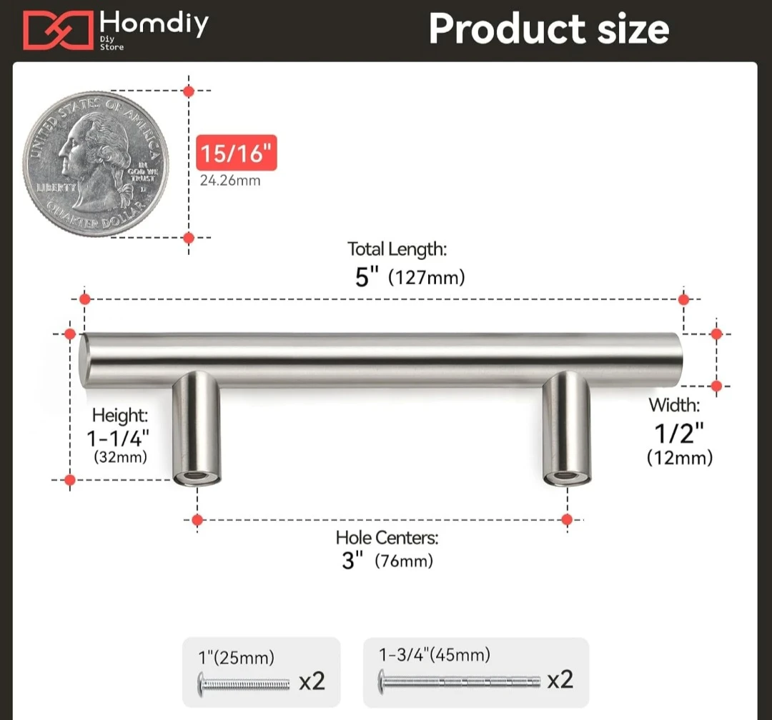 Homdiy Stainless Steel Cabinet Pulls 3-inch Hole Centres 🏈 - photo 3