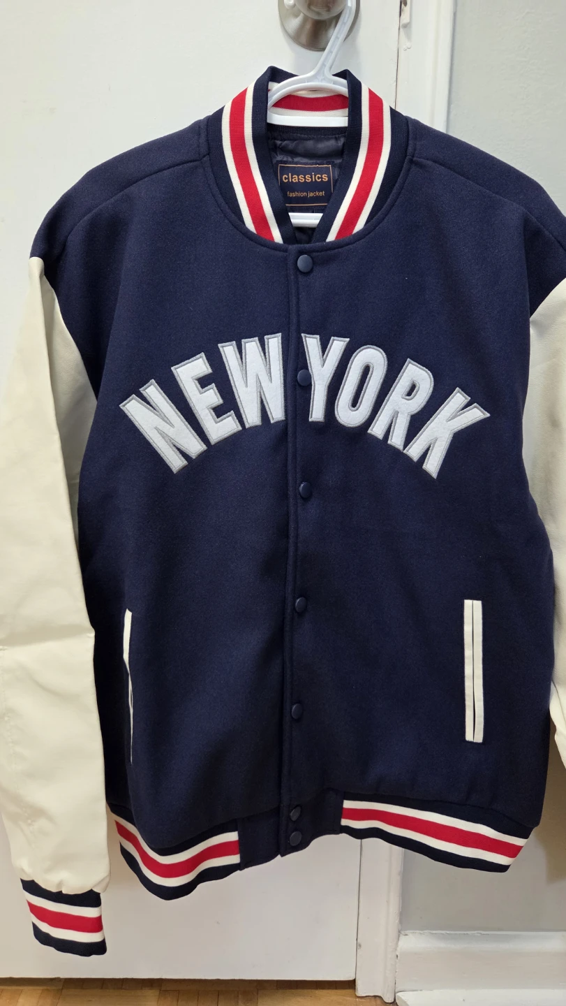 New York Baseball Varsity Jacket – Navy & White – Size L *new