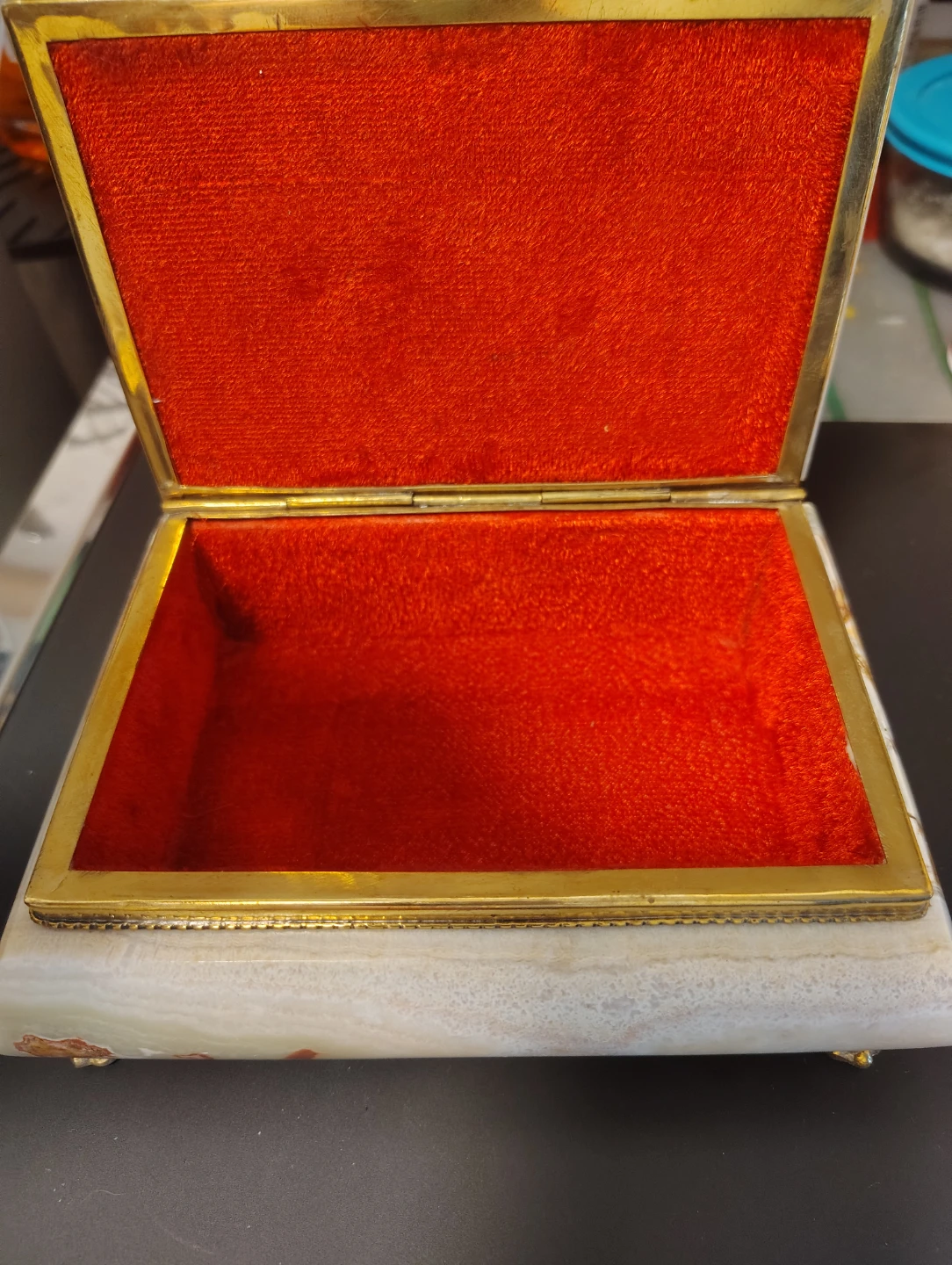 Vintage Onyx and Brass Jewellery Box