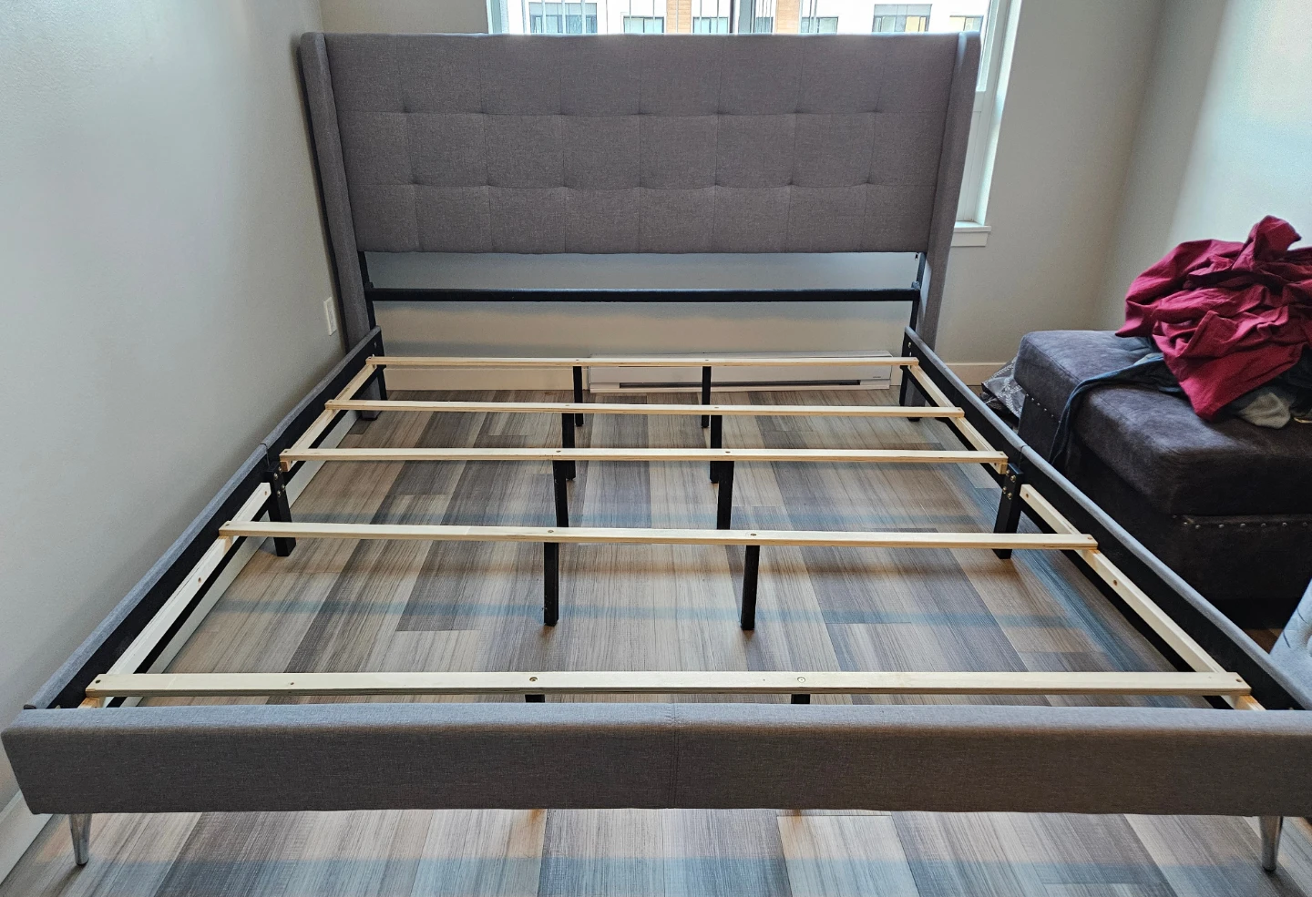 Grey Upholstered king Size Bed Frame - photo 2