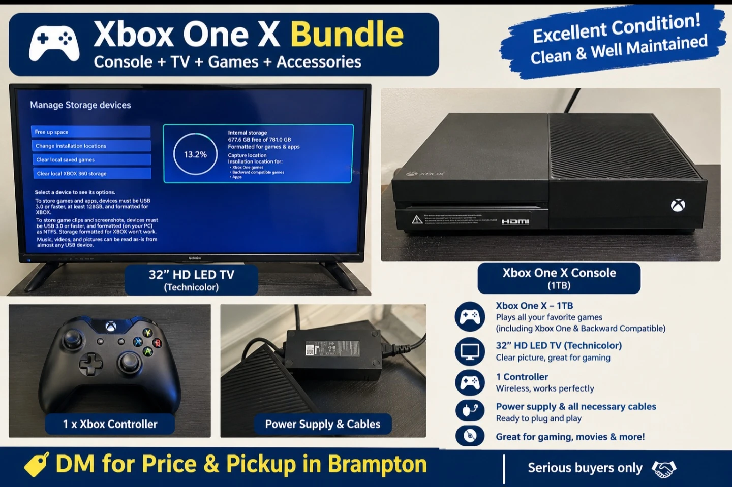 Xbox One X 1TB Bundle with 32 inch Technicolor TV