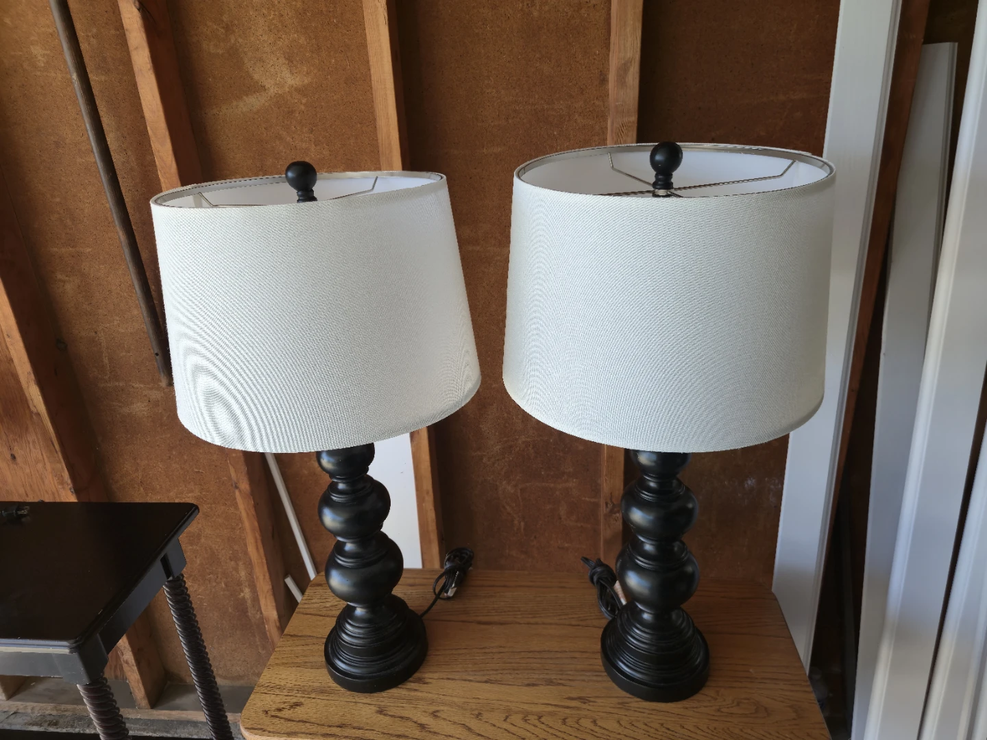 Pair of Black Table Lamps w/ White Shades