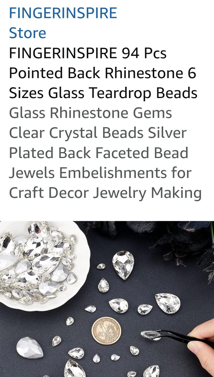 94 Pcs Pointed Back Rhinestone Teardrop Beads