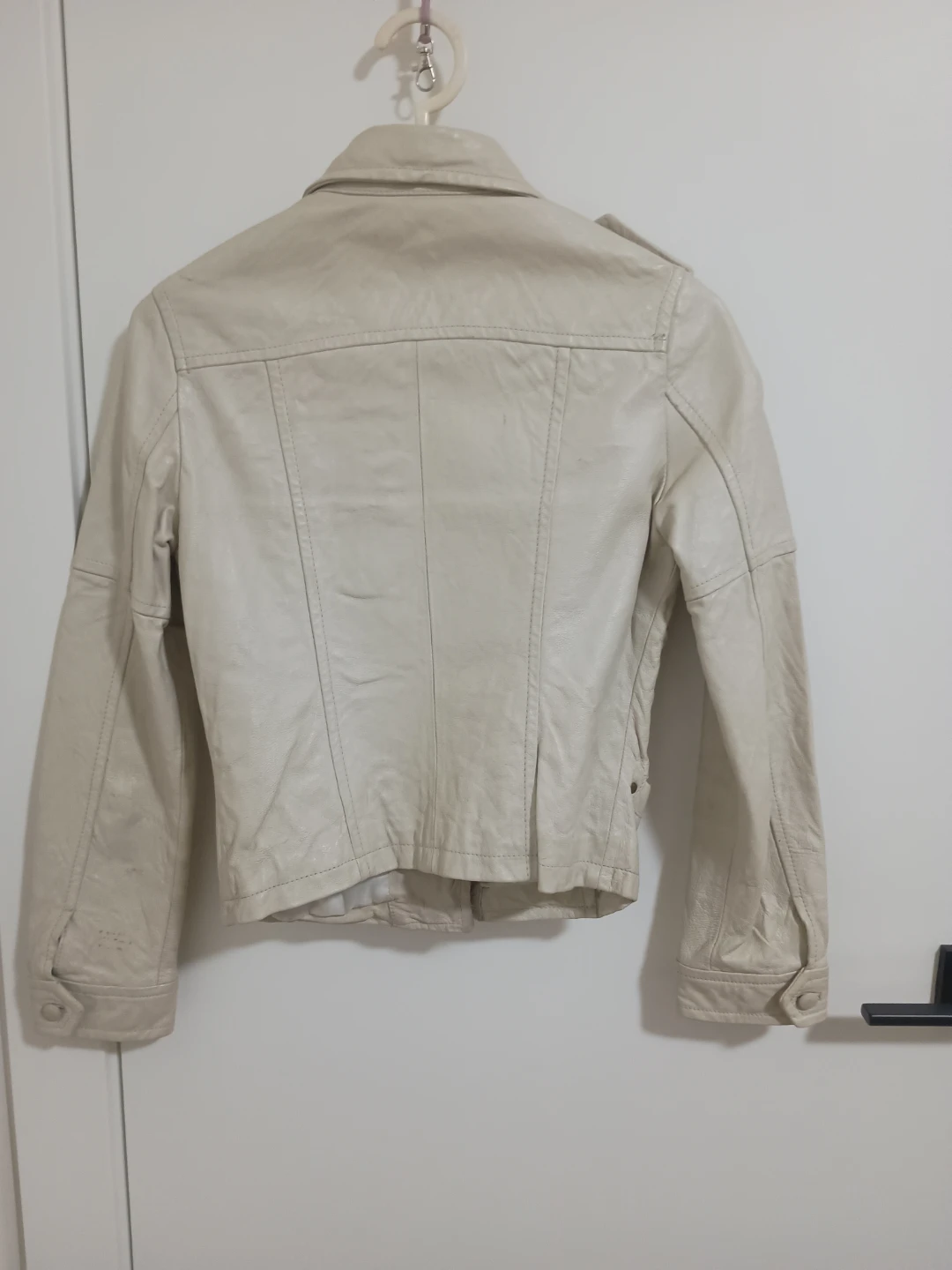 Cream White Leather Biker Jacket - photo 2