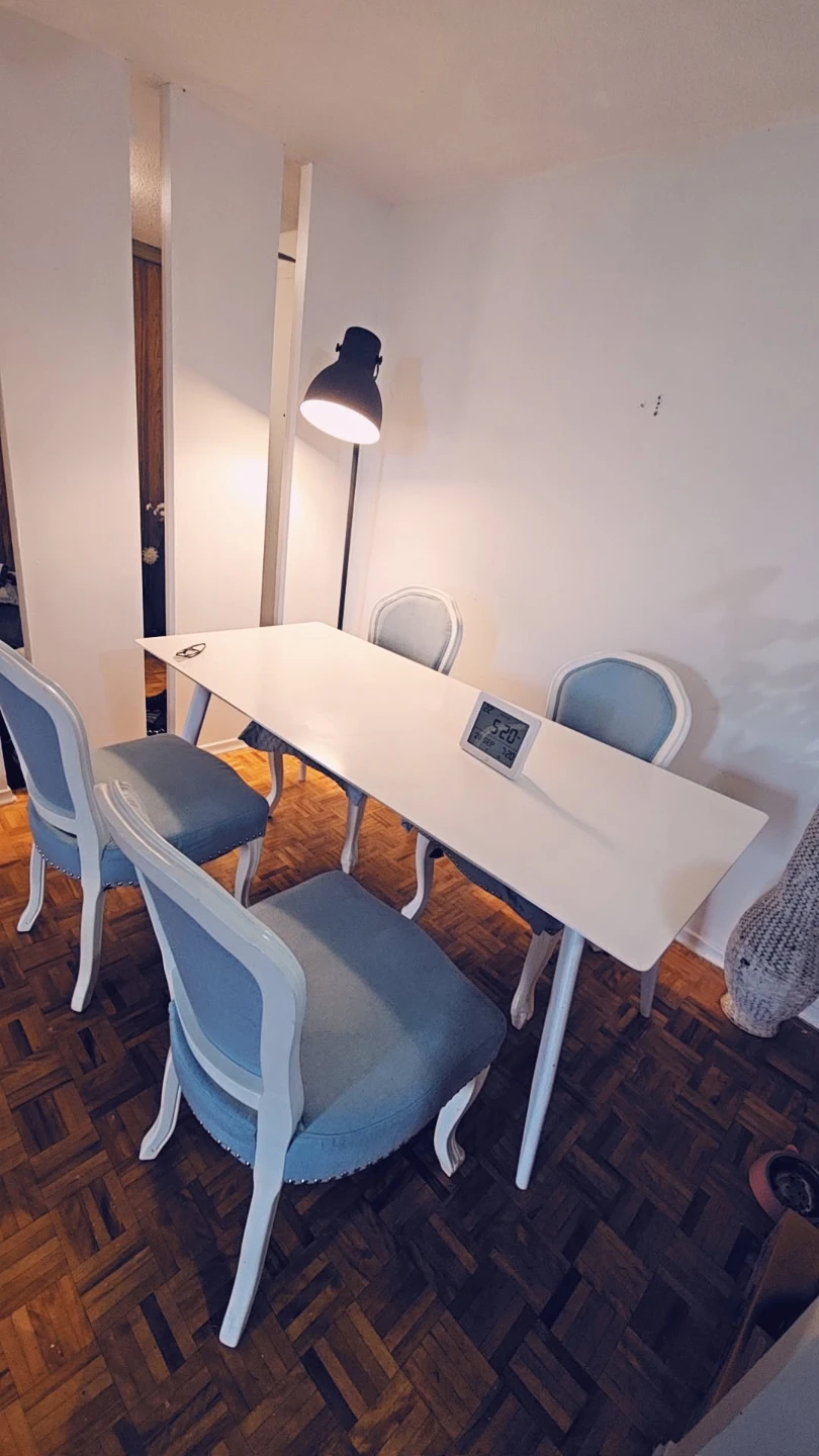 Set of 4 Light Blue Dining Chairs and white table