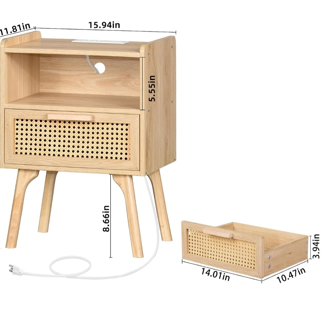 Rattan bedside table with charging station - photo 3