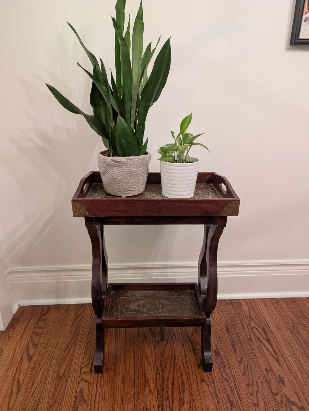Woden side table with etched brass inlay