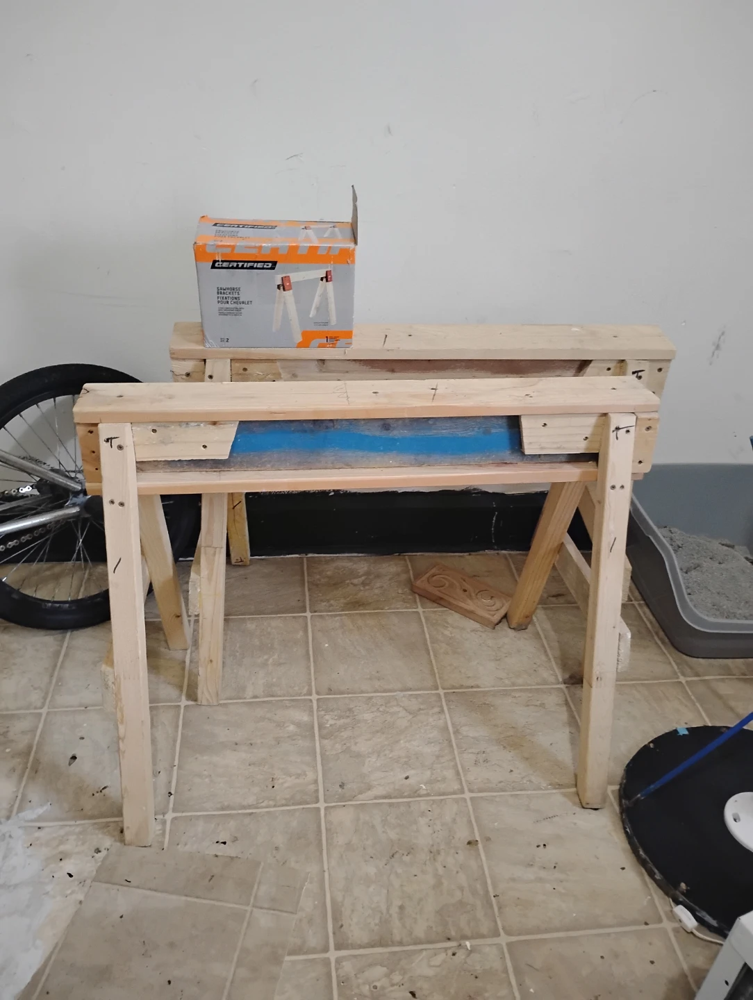 Two Custom-Built Wooden Sawhorses