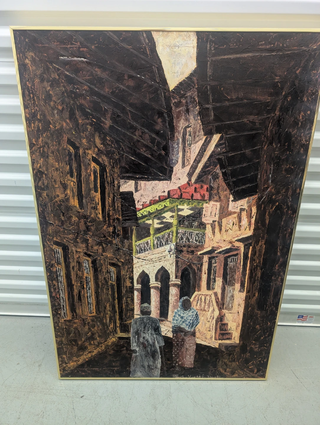 Large Oil Painting of Middle Eastern Street Scene