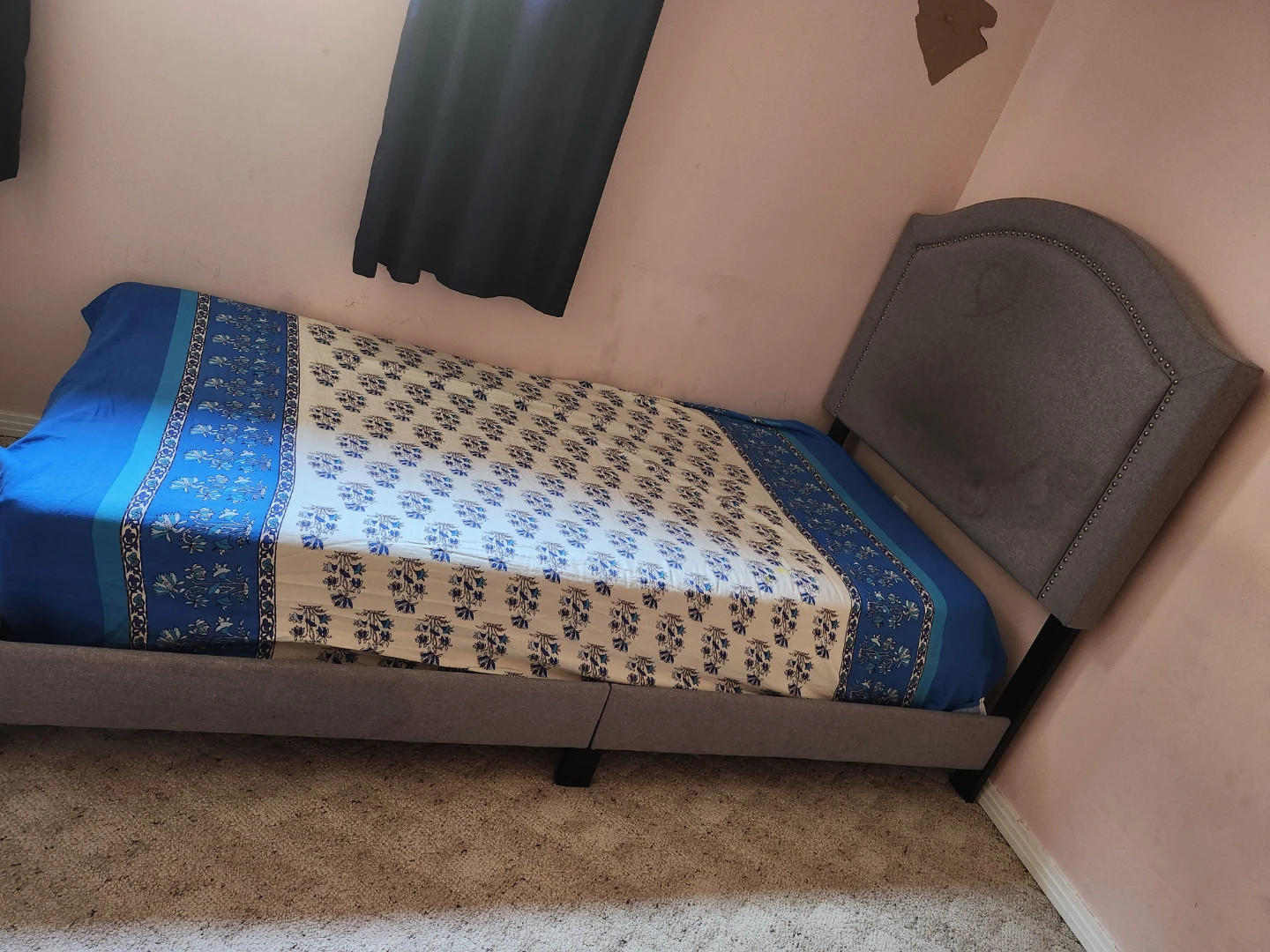 Grey Upholstered Twin Bed Frame