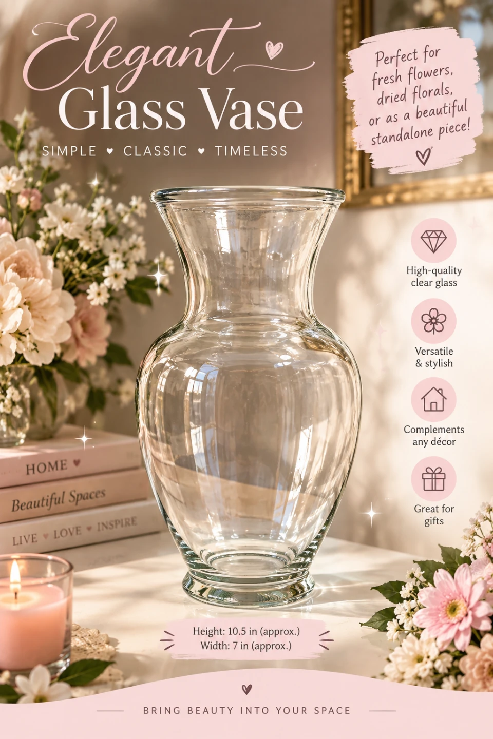 💐Elegant Clear Glass Vase💐