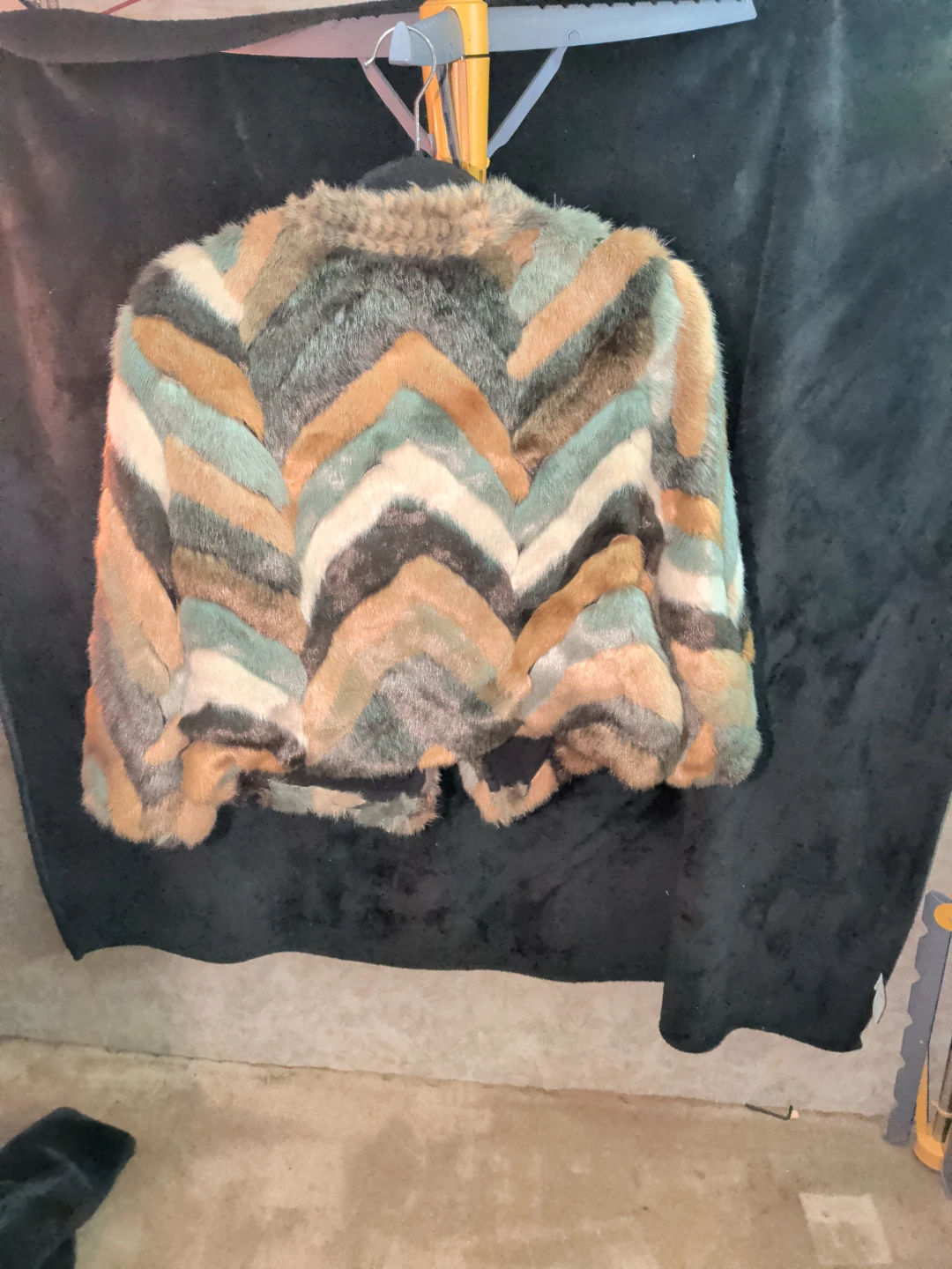 Olivaceous Chevron Faux Fur Jacket - photo 2