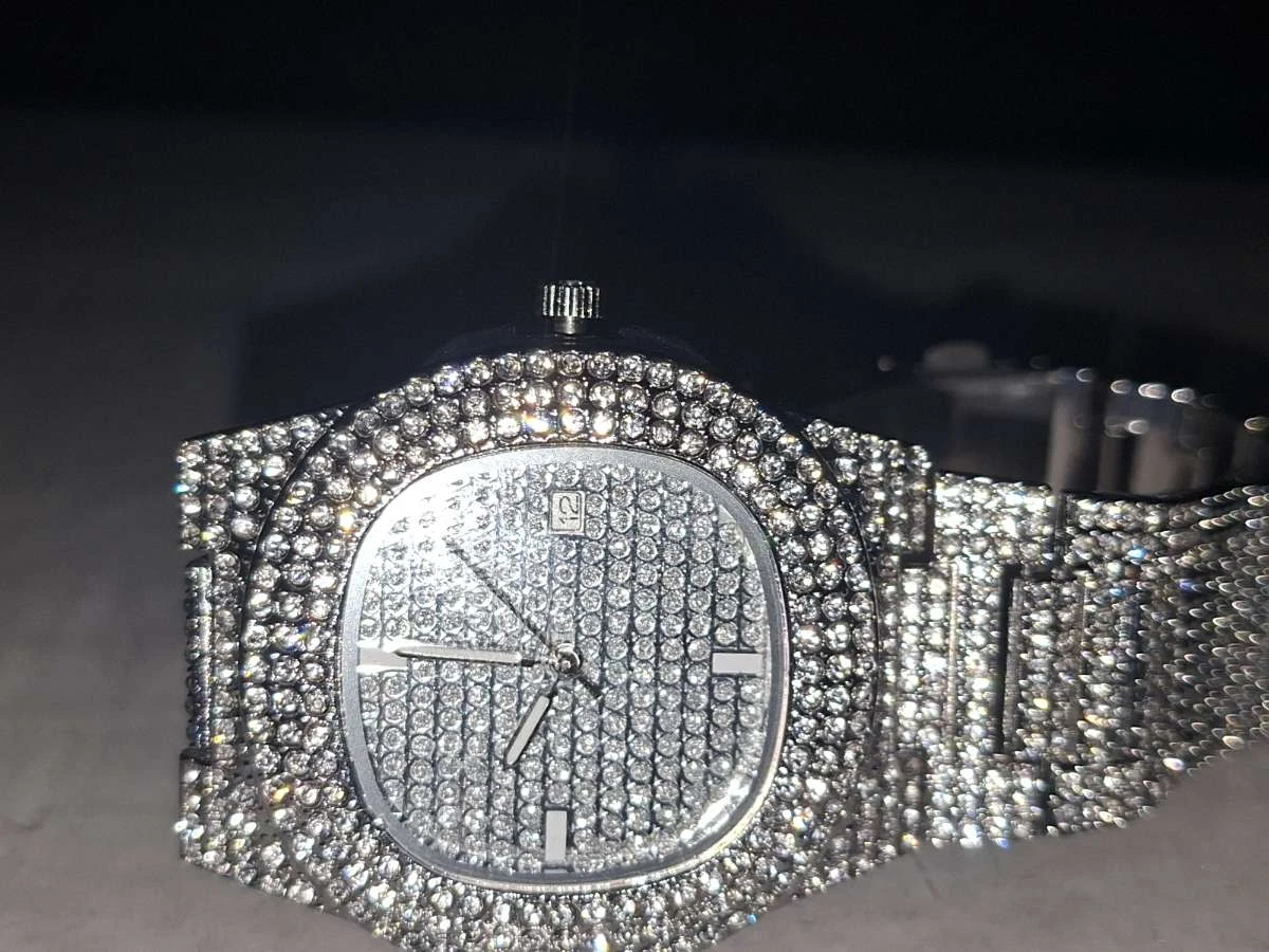 Iced Out Silver Tone Watch