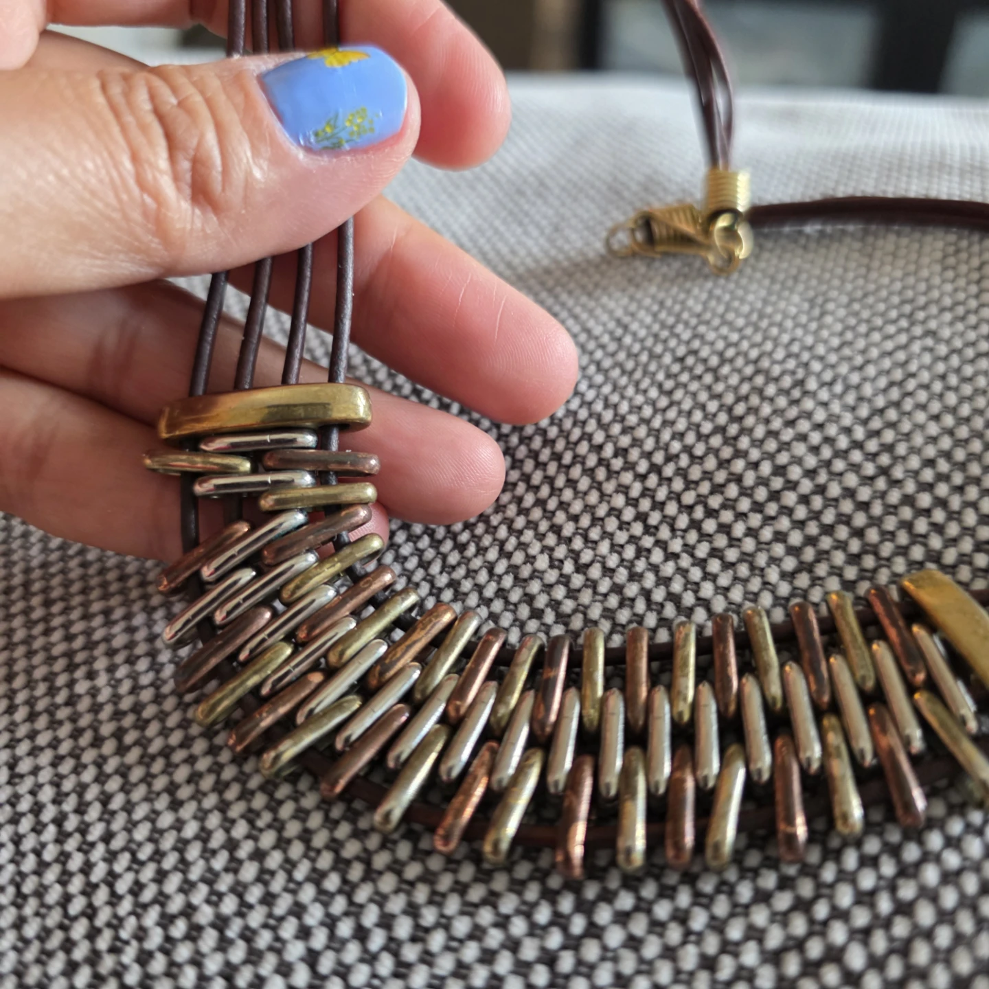 Vintage Mixed Metal and Leather Statement Necklace - photo 5