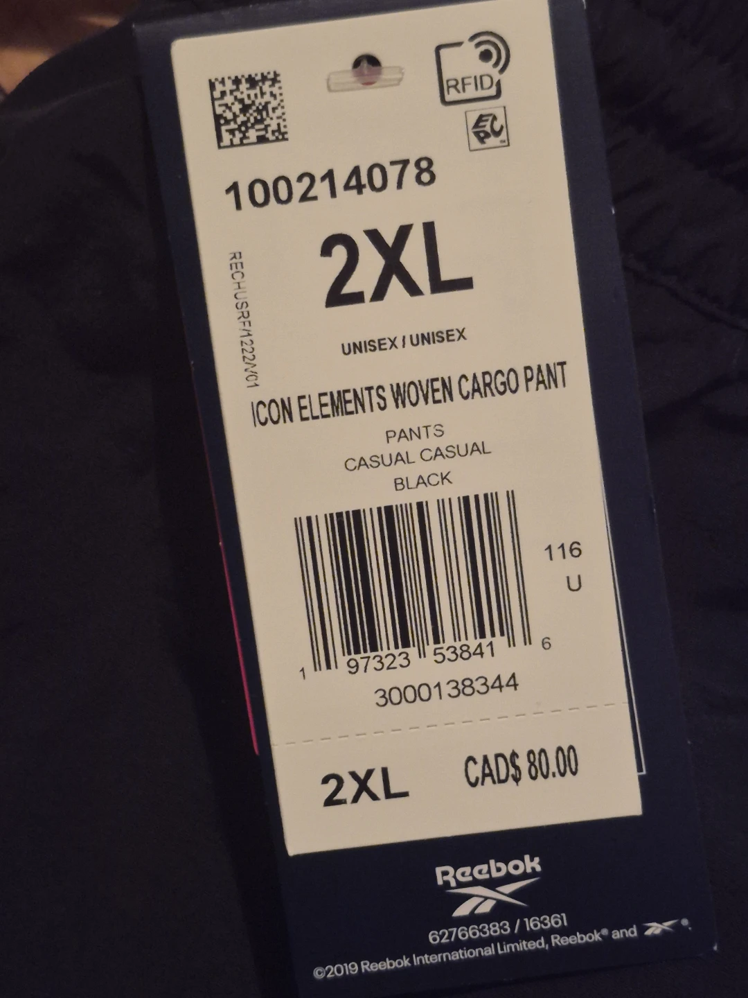 BNWT)Reebok 2XL Icon Elements Woven Cargo Pants - photo 2