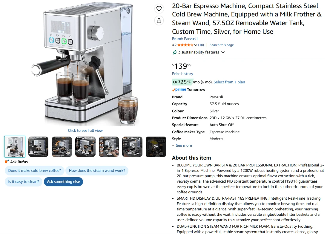20-Bar Espresso Machine with Milk Frother - photo 2