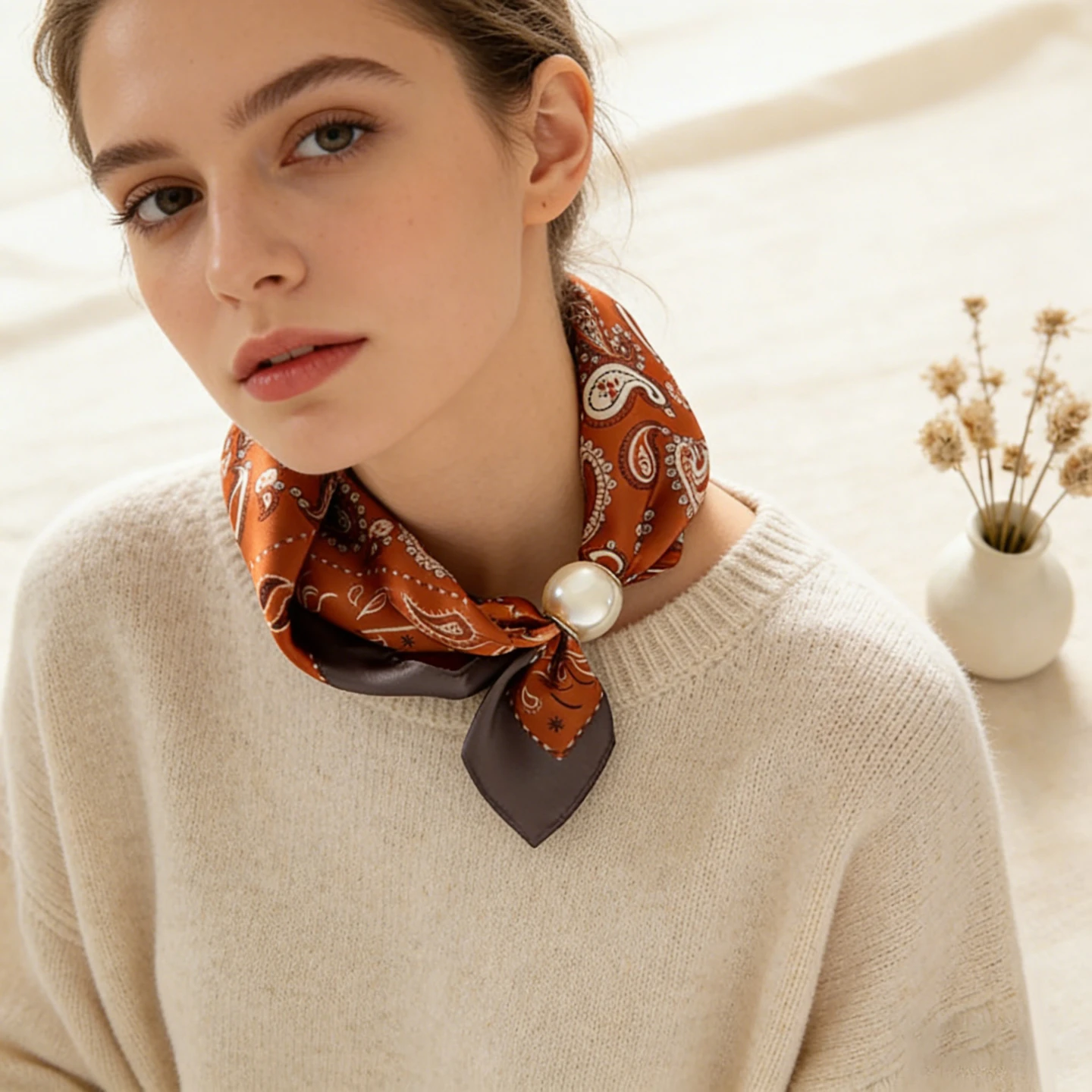 Silk neck scarf with magnetic buckle - photo 2