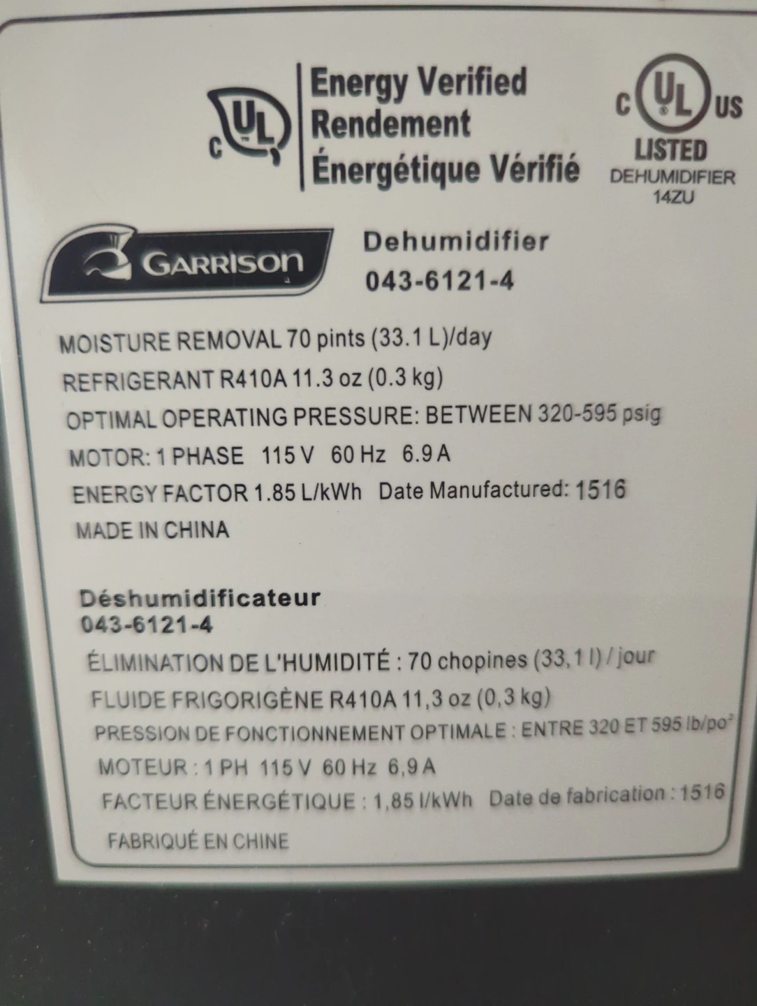 Garrison 70-Pint Dehumidifier - photo 4