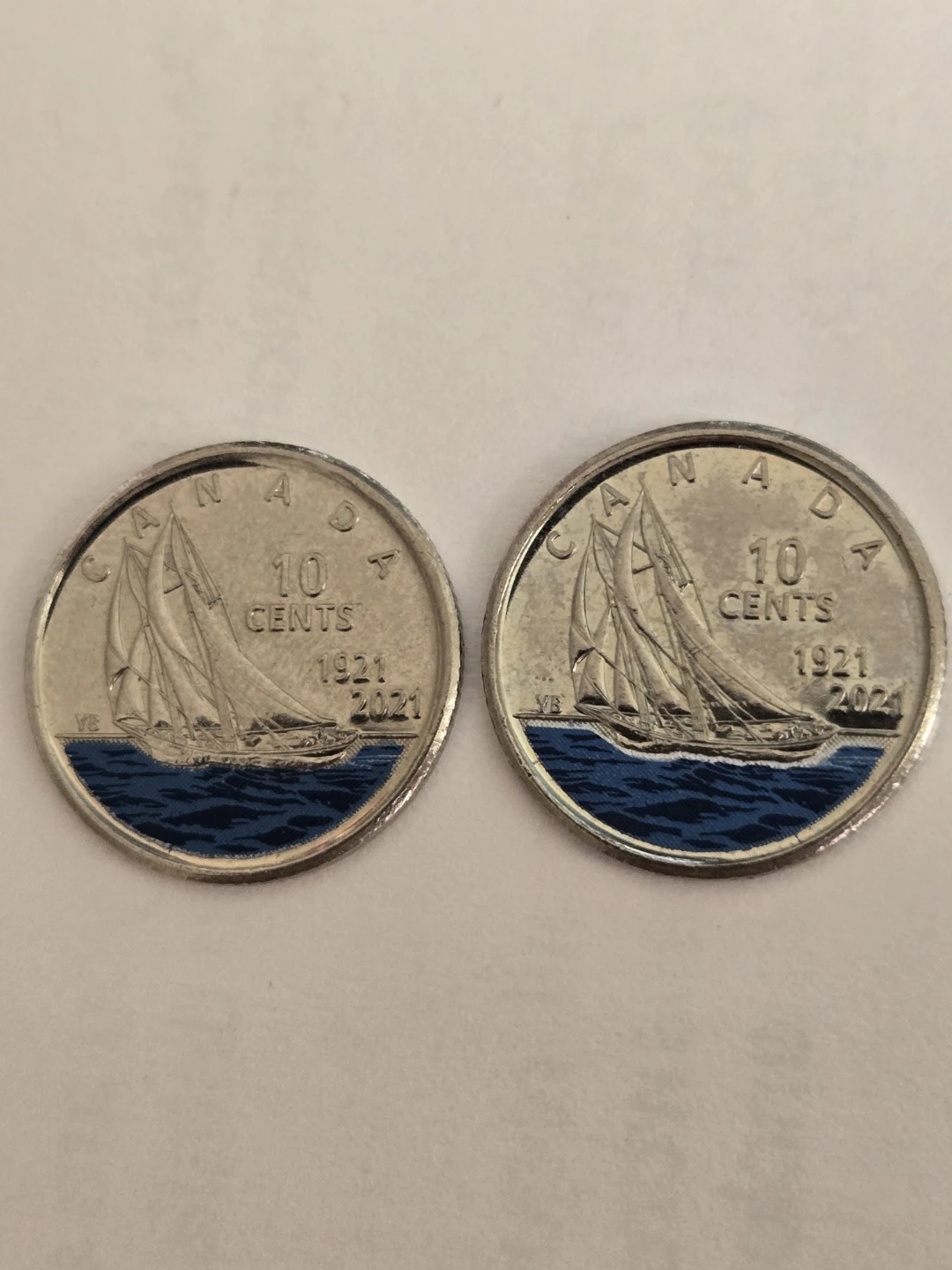 Two 2021 Canadian Bluenose 10-Cent Coins