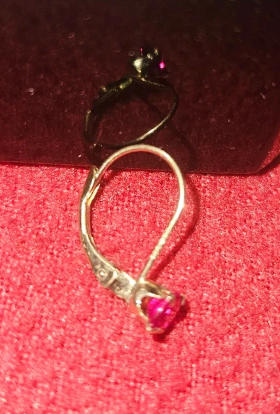 Gold Leverback Earrings with Pink Gemstones - photo 4