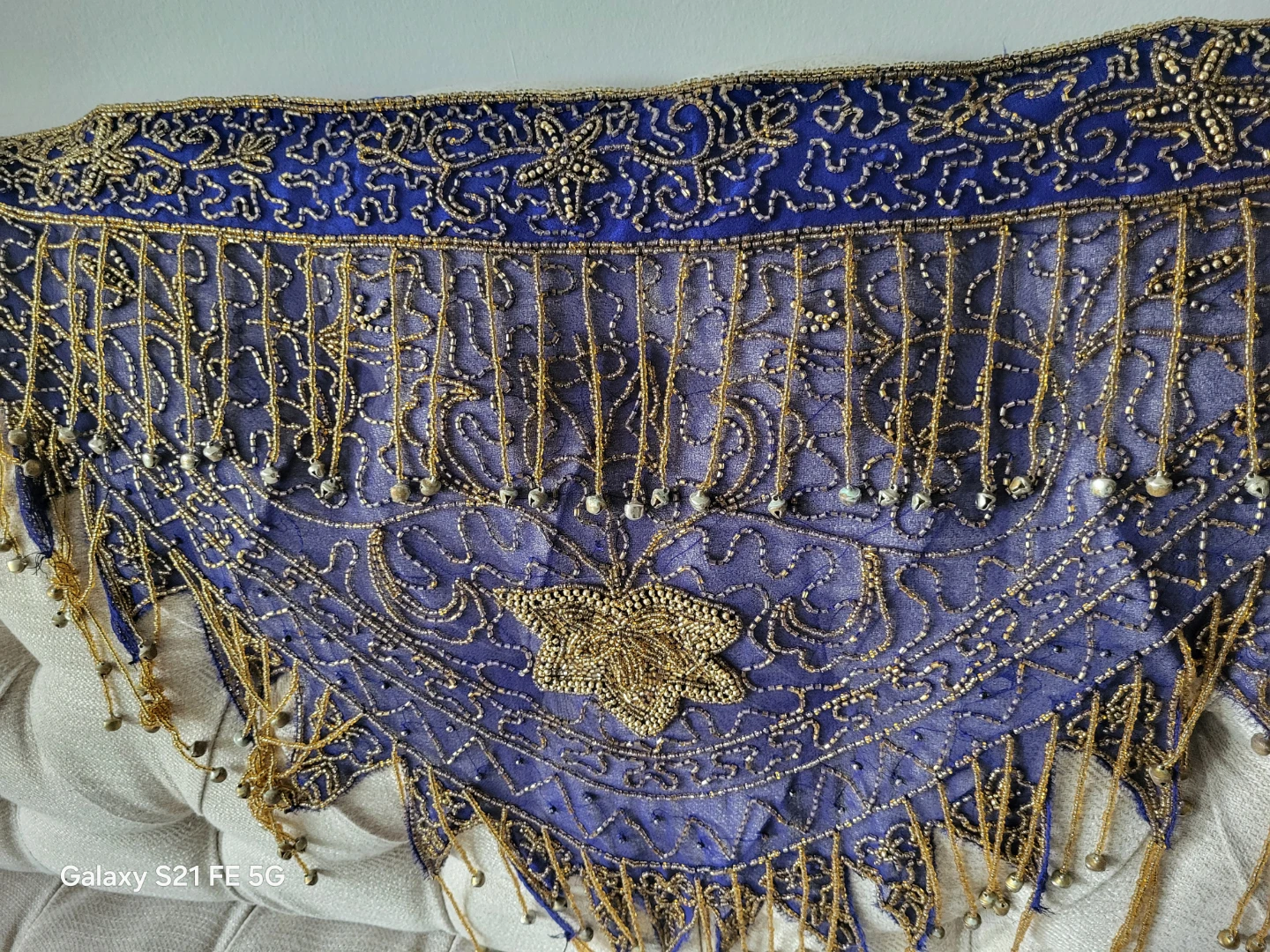Blue and Gold Beaded Belly Dance Hip Scarf - photo 2