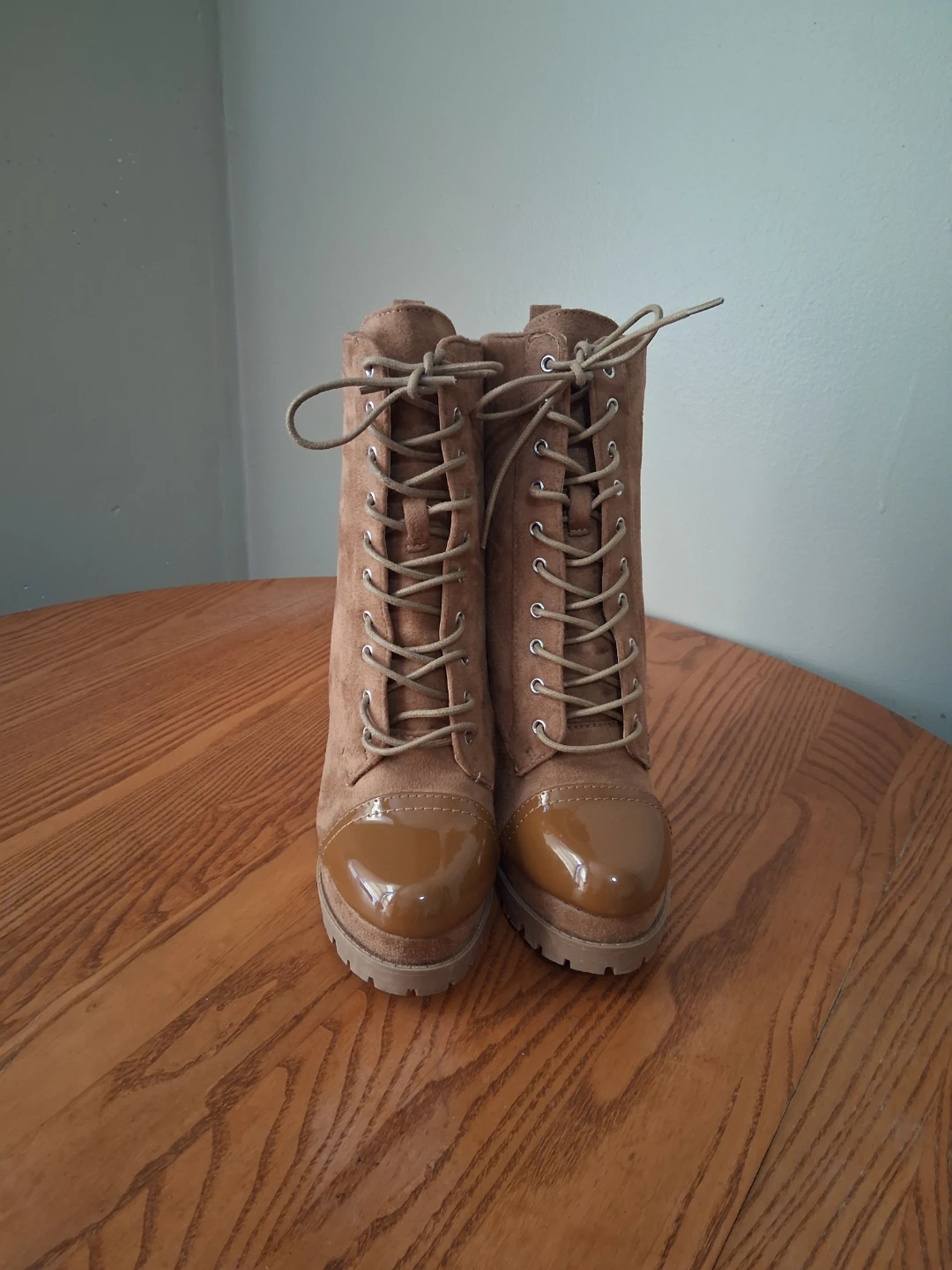 Tan Suede Lace-Up Platform Boots - photo 2