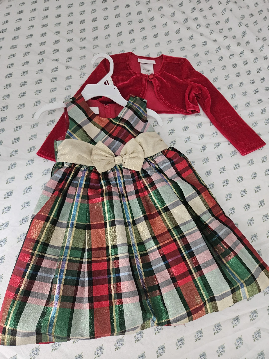 Girls Plaid Holiday Dress and Red Bolero Set