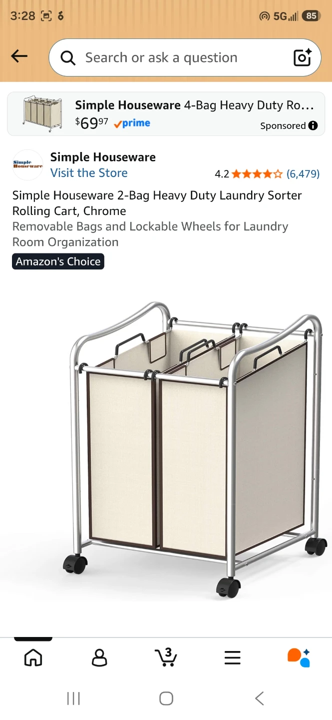 Simple Houseware 2-Bag Heavy Duty Laundry Sorter