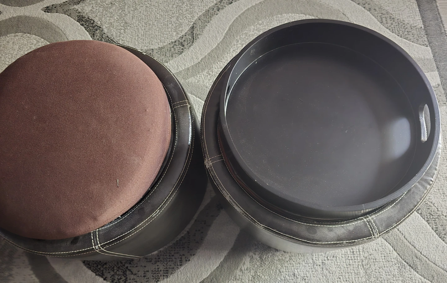 Round Storage Ottoman with Reversible Tray Lid - photo 2
