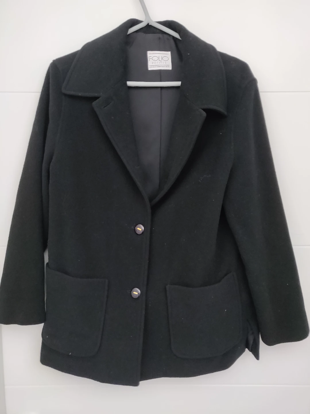 Wool & Cashmere Women Black Dress Button Coat Jacket - Size 10 - photo 3